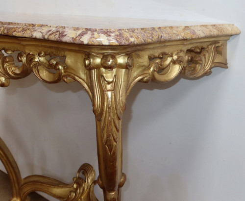 Wall console in gilded wood, Louis XV style - Mid 20th century