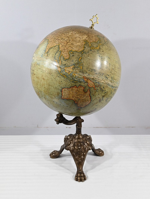 Earth Globe in Lithographed Paper and Cast Iron, J.Lebègue & Cie - Late 19th century