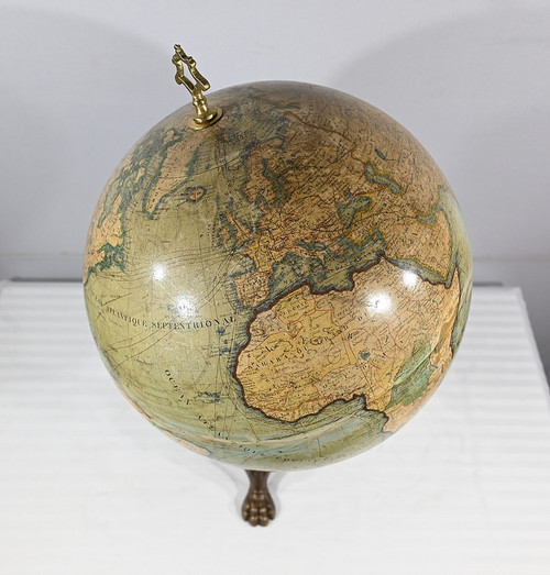 Earth Globe in Lithographed Paper and Cast Iron, J.Lebègue & Cie - Late 19th century