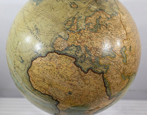 Earth Globe in Lithographed Paper and Cast Iron, J.Lebègue & Cie - Late 19th century