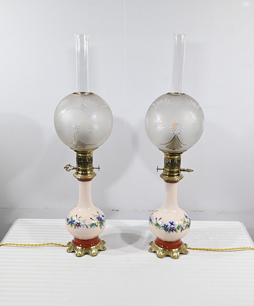 Pair of Porcelain Oil Lamps, electrified - Late 19th century