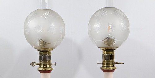 Pair of Porcelain Oil Lamps, electrified - Late 19th century