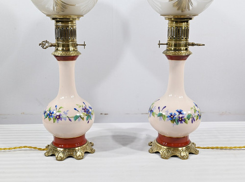 Pair of Porcelain Oil Lamps, electrified - Late 19th century