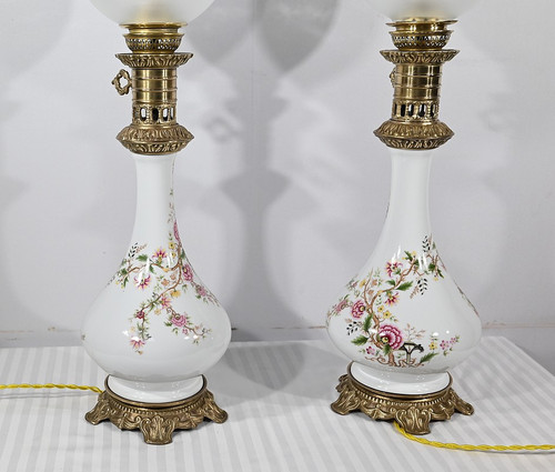 Pair of Electrified Oil Lamps, Napoleon III style - Mid 20th century