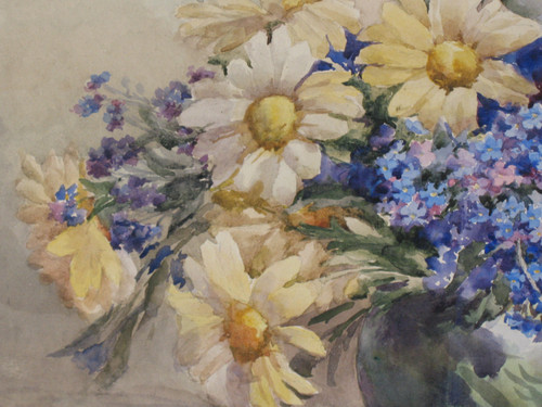 Watercolor bouquet of flowers in a vase signed by M. Lejour 19th century d : 71 x 57 cm