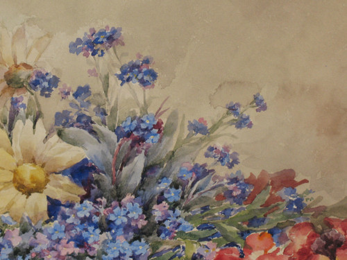 Watercolor bouquet of flowers in a vase signed by M. Lejour 19th century d : 71 x 57 cm