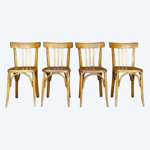 Set of 47 Mahieu 1956 bistro chairs with plain wooden seats