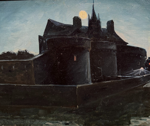 Scuola francese della fine del XIX secolo - Nuit - Au Clair De Lune, 1900 circa / Firmato