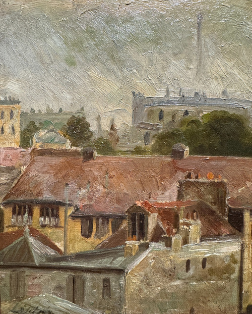 Scuola impressionista della fine del XIX secolo - Tetti parigini e Torre Eiffel