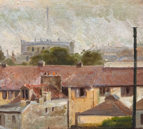 Scuola impressionista della fine del XIX secolo - Tetti parigini e Torre Eiffel