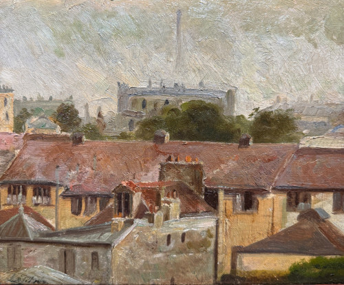 Scuola impressionista della fine del XIX secolo - Tetti parigini e Torre Eiffel