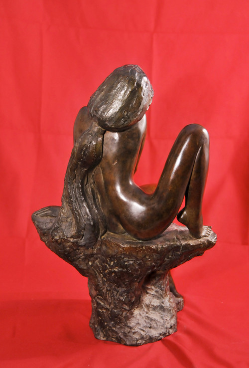  Jean-Pierre GONNIN, Young woman sitting on a rock, bronze