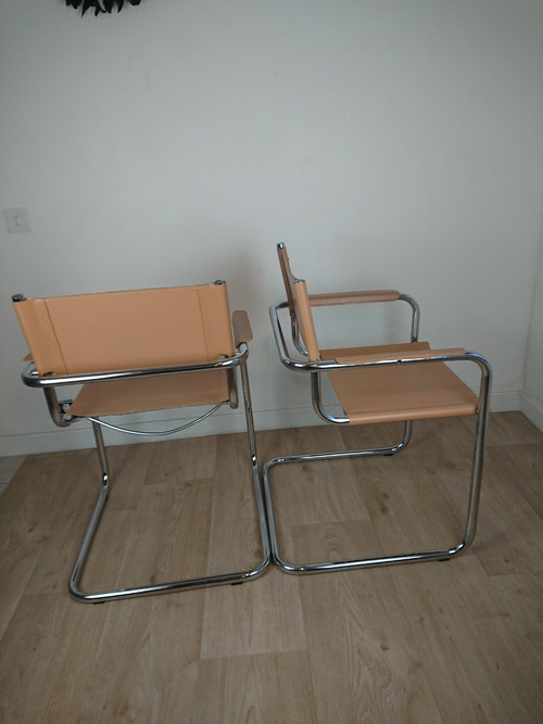 Beige leather Cantilever armchairs