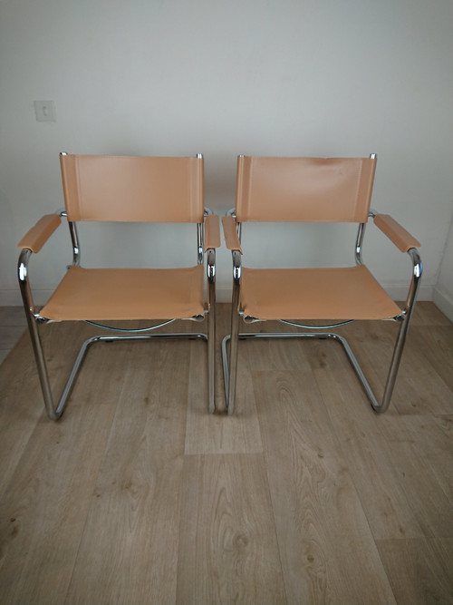 Beige leather Cantilever armchairs