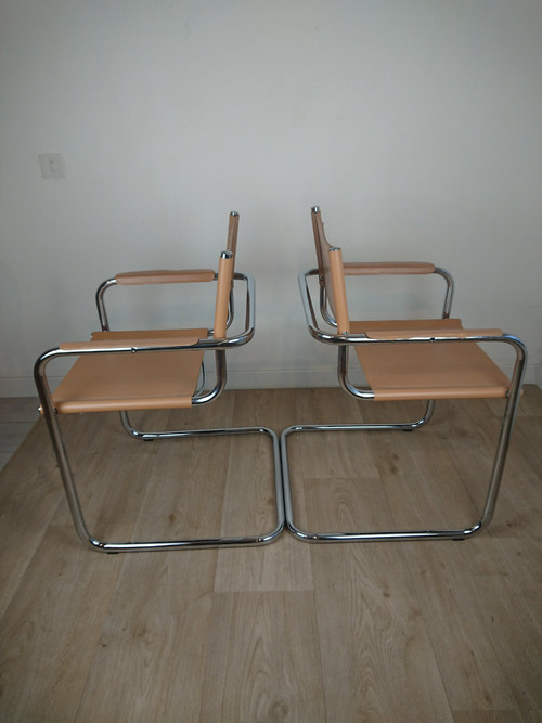 Beige leather Cantilever armchairs