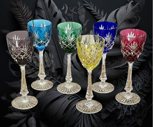 SET OF 6 SÈVRES CUT CRYSTAL WINE GLASSES (ALL SIGNED BELOW)