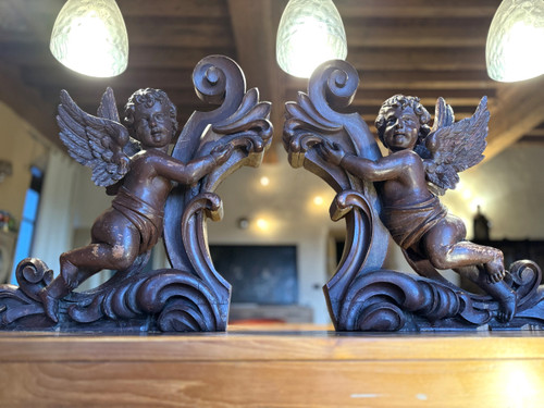 Large Pair Of Organ Buffet Angels – 19th Century