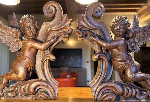 Large Pair Of Organ Buffet Angels – 19th Century