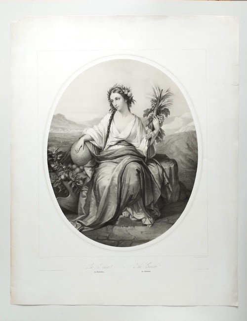 The Earth Or Autumn Allegorical Lithograph By Michele Fanoli After Brochart 19th C Old Print