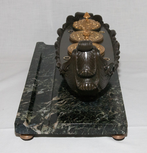 Inkwell In Bronze Restoration Period Circa 1820/1830