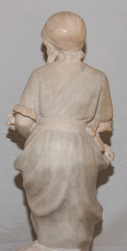 Alabaster Sculpture Young Pugi Girl Late 19th Century