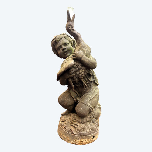 Cast Iron Fountain Center “The Child With The Duck” Val D’Osne 19th Century After Mathurin Moreau