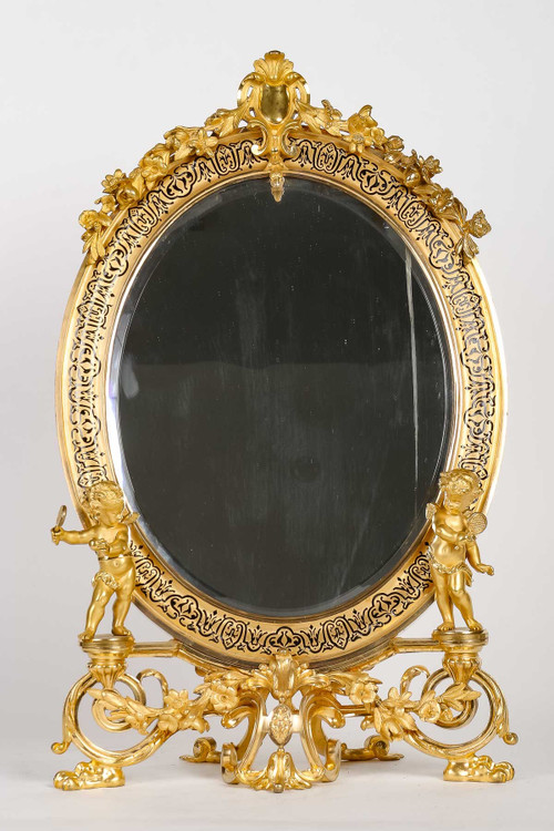 Table mirror in gilded bronze and cloisonné enamel Late 19th century