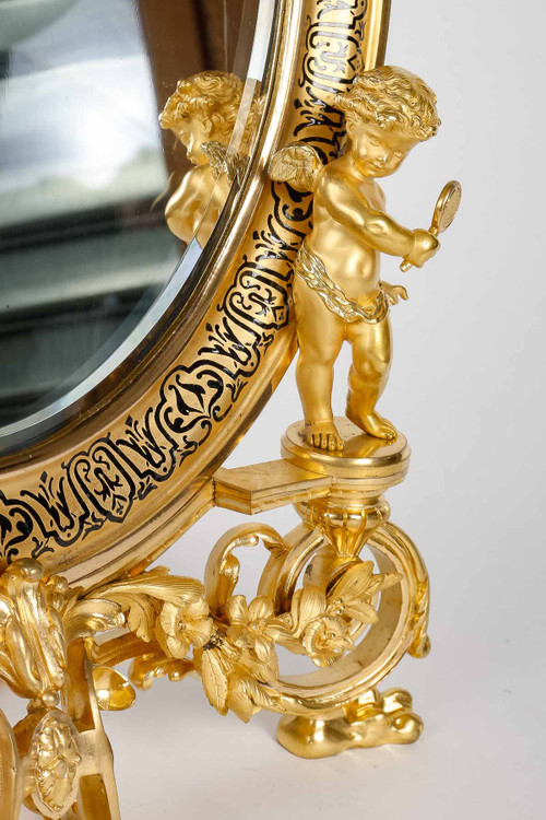 Table mirror in gilded bronze and cloisonné enamel Late 19th century