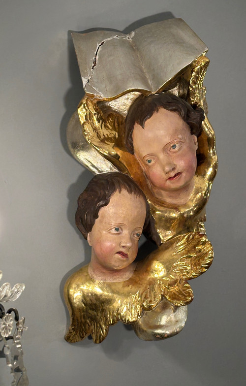 Cherubs In Polychrome Carved Wood From The 18th Century