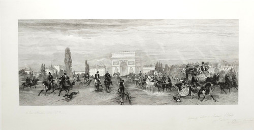 Etching Arc De Triomphe Prize The Departure Of Races  19th  C Engraving Old Print Horses