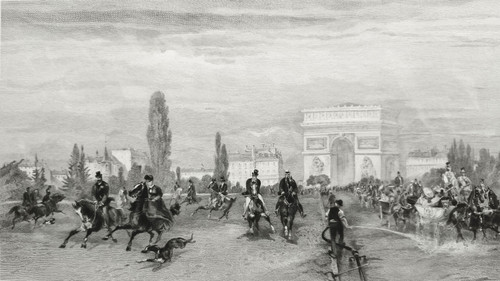 Etching Arc De Triomphe Prize The Departure Of Races  19th  C Engraving Old Print Horses