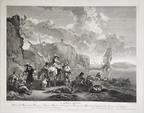 Etching By Jacques Philippe Le Bas After Dining  Engraving 18th C Old Print