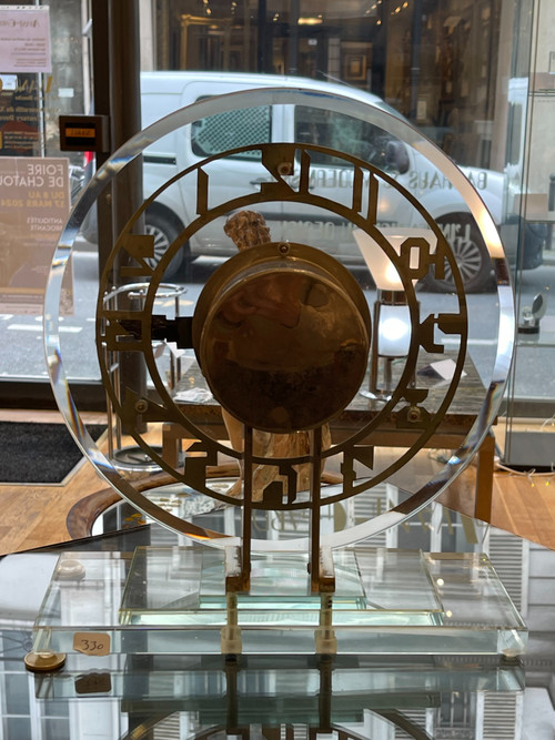 Magnificent transparent electric clock in ATO glass, Art Deco, France, Circa 1930