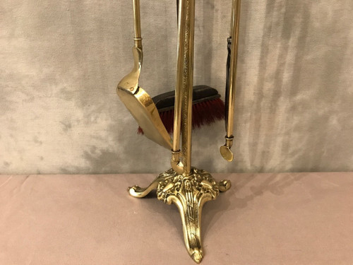 19th century brass and bronze fireplace set with 4 pieces