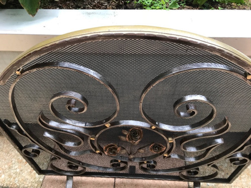 Beautiful large antique wrought iron fireplace screen circa 1900