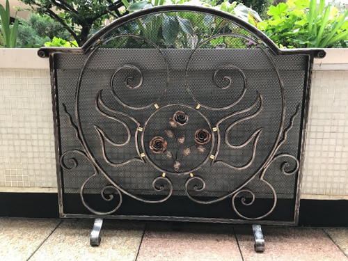 Beautiful large antique wrought iron fireplace screen circa 1900