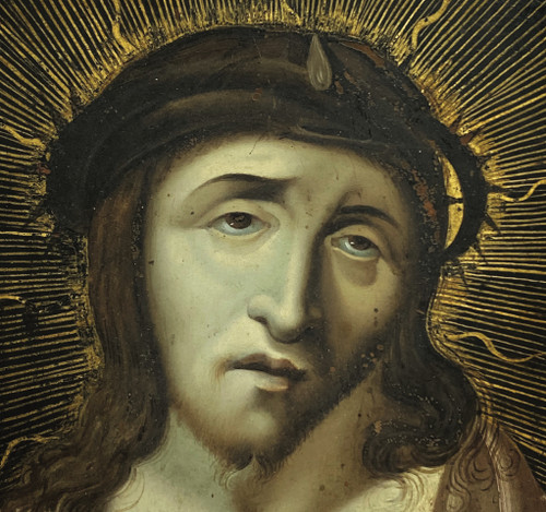 ITALIAN school of the 19th century, in the taste of Correggio -Portrait of Christ with crown of thorns