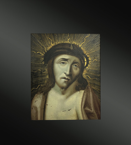 ITALIAN school of the 19th century, in the taste of Correggio -Portrait of Christ with crown of thorns