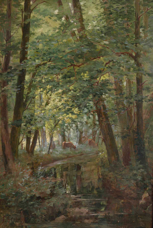 Oil On Canvas by Joseph Caron Vue De Sous-bois Framed Late 19th Century