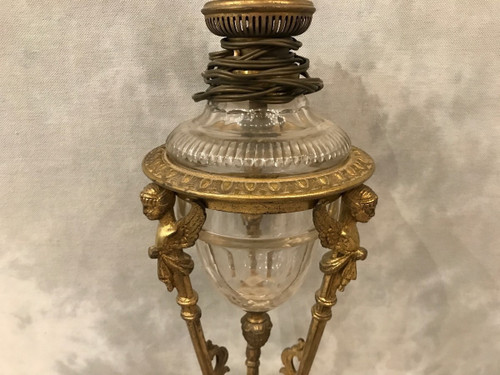 beautiful 19th century oil lamp in bronze and crystal