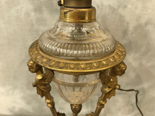 beautiful 19th century oil lamp in bronze and crystal