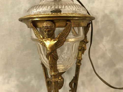 beautiful 19th century oil lamp in bronze and crystal