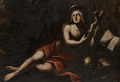 Oil on slate Mary Magdalene 18th century period