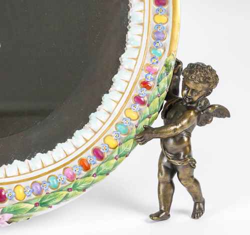 Late 19th Century Porcelain And Bronze Table Mirror