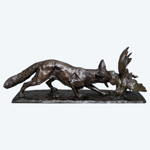 Groupe en bronze "Renard Attaquant Un Coq" , Édouard Drouot (1859-1945)