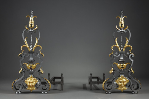 PAIR OF WROUGHT IRON LANDIERS (ANDIRONS), LATE 19TH CENTURY