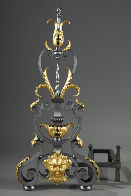 PAIR OF WROUGHT IRON LANDIERS (ANDIRONS), LATE 19TH CENTURY