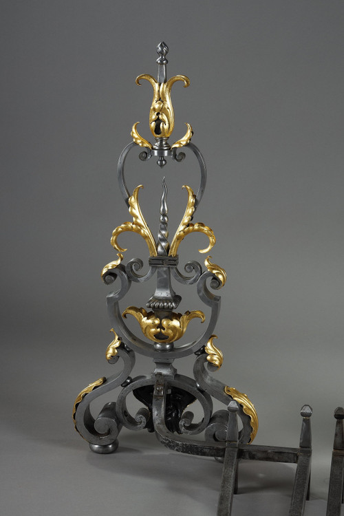 PAIR OF WROUGHT IRON LANDIERS (ANDIRONS), LATE 19TH CENTURY