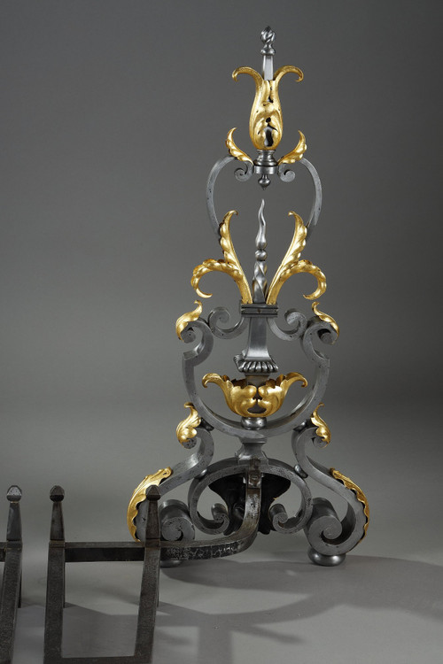 PAIR OF WROUGHT IRON LANDIERS (ANDIRONS), LATE 19TH CENTURY