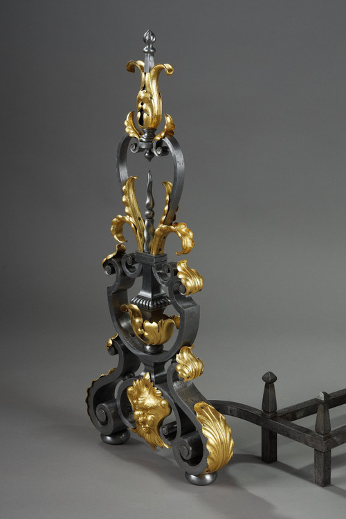 PAIR OF WROUGHT IRON LANDIERS (ANDIRONS), LATE 19TH CENTURY